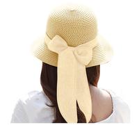 Generisch Elegante cappello di carta da donna con tesa larga e fiocco, alla moda, pieghevole, regolabile, traspirante, tradizionale