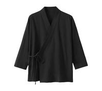 Generisch Elegante cardigan tradizionale cinese con bottoni laterali, capispalla, abito zen, Nero , L