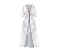 Generisch Elegante coperta per costume da bagno da donna con scollo a V, in chiffon, con chiusura in vita, in stile kimono, perfetta per vacanze in spiaggia, brezze marine, giornate in piscina, bianco