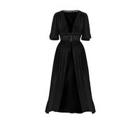 Generisch Elegante coperta per costume da bagno da donna con scollo a V, in chiffon, con chiusura in vita, in stile kimono, perfetta per vacanze in spiaggia, brezze marine, giornate in piscina, Nero