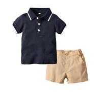 Generisch Elegante e alla moda, casual, comoda, maglietta a maniche corte con colletto, set di pantaloncini in tinta unita, stile gentleman, per il tempo libero, per i più piccoli, abbigliamento