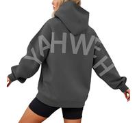 Generisch Elegante felpa con cappuccio da donna, con design basico, per il tempo libero, l'ufficio, le vacanze, grigio scuro, 4XL