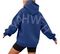 Generisch Elegante felpa con cappuccio da donna, con design basico, per il tempo libero, l'ufficio, le vacanze, Azzurro, 5XL