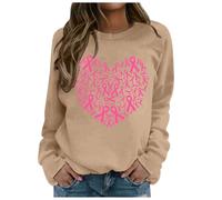 Generisch Elegante felpa da donna senza moda casual con stampa cancro al seno per mese di coscienza, cachi, M