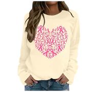 Generisch Elegante felpa da donna senza moda casual con stampa cancro al seno per mese di coscienza, Giallo chiaro, S