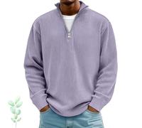 Generisch Elegante felpa polo da uomo in velluto a coste con cerniera a quarti, maglietta Henley a coste, modello leggero con colletto alto testurizzato, disponibile anche in taglie grandi, Lilla, 4XL