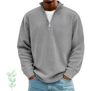 Generisch Elegante felpa polo da uomo in velluto a coste con cerniera a quarti, maglietta Henley a coste, modello leggero con colletto alto testurizzato, disponibile anche in taglie grandi, grigio