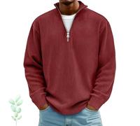 Generisch Elegante felpa polo da uomo in velluto a coste con cerniera a quarti, maglietta Henley a coste, modello leggero con colletto alto testurizzato, disponibile anche in taglie grandi, Colore