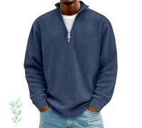 Generisch Elegante felpa polo da uomo in velluto a coste con cerniera a quarti, maglietta Henley a coste, modello leggero con colletto alto testurizzato, disponibile anche in taglie grandi, blu navy