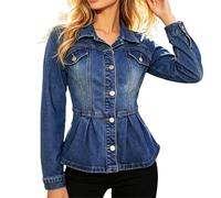 Generisch Elegante giacca di jeans sciancrata con colletto a risvolto per un elegante utilizzo quotidiano, perfetta per le donne in città (blu, XL)