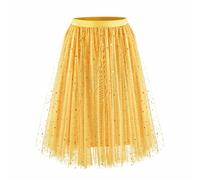 Generisch Elegante gonna a gradini in chiffon a vita alta da donna, versatile, ideale per tutti i giorni, feste e cocktail., giallo., L