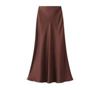 Generisch Elegante gonna da donna a vita alta, tessuto di raso lucido, pratica chiusura laterale, caffè, M