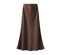 Generisch Elegante gonna da donna a vita alta, tessuto di raso lucido, pratica chiusura laterale, marrone, XL