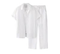 Generisch Elegante guardaroba per tutti i giorni. Classico taglio a maniche corte a righe combinato con pantaloni abbinati per un look elegante e versatile nella vita di tutti i giorni, bianco, M