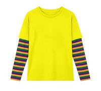 Generisch Elegante maglietta a maniche lunghe con strisce per i festival, versatile per un comodo compagno quotidiano in stile stratificato, giallo., 3-4 Anni
