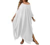 Generisch Elegante maxi abito da donna come copriletto da spiaggia con orlo diviso per una vacanza rilassante, bianco, Taglia unica