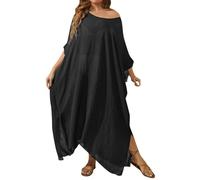 Generisch Elegante maxi abito da donna come copriletto da spiaggia con orlo diviso per una vacanza rilassante, Nero , Taglia unica