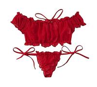 Generisch Elegante set da donna in pizzo con biancheria intima divisa in tinta unita, Colore: rosso, L