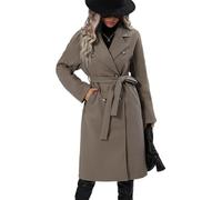 Generisch Elegante trench lungo da donna in misto lana per autunno e inverno con colletto a risvolto, doppio fila abbottonato e cintura, grigio., L