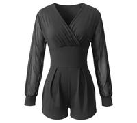 Generisch Elegante tuta a maniche lunghe in rete con vita alta e gamba dritta, Nero , M