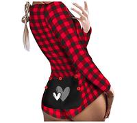 Generisch Elegante tuta da donna a maniche lunghe con motivo a quadri, comodo pagliaccetto per la casa pigiama, Colore: rosso, M