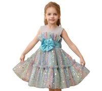 Generisch Elegante vestito da principessa per bambini, in rete, con design elegante, tessuto traspirante, per occasioni speciali, sogni di tutti i giorni, Celeste., 3-4 Anni