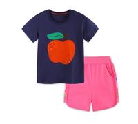 Generisch Elegante vestito estivo per bambini con ricamo, comodo set da due pezzi a maniche corte per ragazzi, ideale per il tempo libero, il gioco e la vita quotidiana., Blu marino, 4-5 Jahre