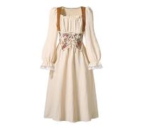Generisch Elegante Vestito Medievale per Ragazze Manica Lunga Stile di Corte Vestito Casual per Feste Abito da Principessa Medievale, bianco, 7-8 Anni