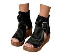 Generisch Eleganti sandali estivi con zeppa, punta aperta, cinturino sul tallone, da donna, stile romano, per vacanze ed abbigliamento casual