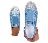 Generisch Eleganti scarpe da donna slip-on per il tempo libero con accenti scintillanti, comode sneaker con temperamento, Azzurro, 42 EU