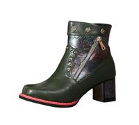 Generisch Eleganti stivali da donna in pelle pressata con altezza media polpaccio e tacco, di alta qualità, comodi stivali da donna eleganti, verde militare, 40 EU