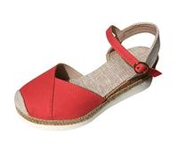 Generisch Espadrillas da donna con tacco a zeppa a blocchi di colore, sandali ariosi, comode scarpe da strada, eleganti per il tempo libero, per la spiaggia e le passeggiate in città, Colore: rosso