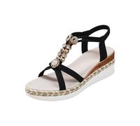 Generisch Espadrillas estive da donna Leo, slip-on, in tessuto, comode, leggere, per il tempo libero, con motivo, scarpe basse traspiranti, per il tempo libero e la vita quotidiana, 01 nero., 42 EU