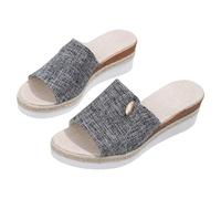 Generisch Espadrilles da donna per tacco a zeppa, con plateau e plateau, punta aperta, sandali da donna, con plantare, scarpe per il tempo libero, traspiranti, anti sudore, pantofole bohémien, grigio