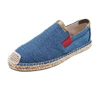 Generisch Espadrilles - Scarpe da uomo e donna, in paglia, colore nero, con zeppa, traspiranti, con zeppa, in tela, 01 blu., 45 EU