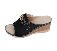 Generisch Estate 2026 Trend Womens Slipper Comodi sandali con suola plateau aperta punta aperta accenti metallici, compagno estivo ideale per il tempo libero e la spiaggia, Nero , 37 EU