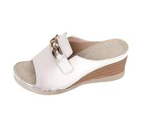Generisch Estate 2026 Trend Womens Slipper Comodi sandali con suola plateau aperta punta aperta accenti metallici, compagno estivo ideale per il tempo libero e la spiaggia, bianco, 41 EU