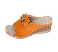 Generisch Estate 2026 Trend Womens Slipper Comodi sandali con suola plateau aperta punta aperta accenti metallici, compagno estivo ideale per il tempo libero e la spiaggia, Colore: arancione., 42 EU