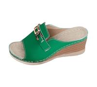Generisch Estate 2026 Trend Womens Slipper Comodi sandali con suola plateau aperta punta aperta accenti metallici, compagno estivo ideale per il tempo libero e la spiaggia, verde, 39 EU