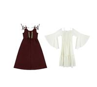 Generisch European and American Square Colllar Bundle Waist Medieval Retro Dress Baby Girl, Colore: rosso, 9-10 Jahre
