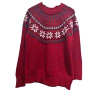 Generisch Fair Isle - Maglione a maglia oversize con filato invernale, per una piacevole vacanza, casual, con collo alto, Colore: rosso, M