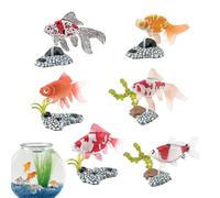Generisch Fake Fish per acquario, 6 pesci artificiali come decorazione, modello decorativo galleggiante con base per display da nuoto, stagno, sottobicchieri, bagno e interni