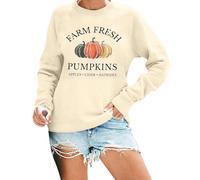 Generisch Farm Fresh Pumpkin - Felpa da donna autunnale, con grafica a zucca, Happy Fall Yall, a maniche lunghe, oversize, maglione da donna, scollo rotondo, a maniche lunghe, beige., S