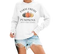 Generisch Farm Fresh Pumpkin - Felpa da donna autunnale, con grafica a zucca, Happy Fall Yall, a maniche lunghe, oversize, maglione da donna, scollo rotondo, a maniche lunghe, bianco, L