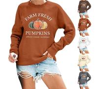 Generisch Farm Fresh Pumpkin - Felpa da donna autunnale, con grafica a zucca, Happy Fall Yall, a maniche lunghe, oversize, maglione da donna, scollo rotondo, a maniche lunghe, gold, XXL