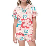 Generisch Fascia per capelli blu ragazza dolce fiocco pigiama set con bottoni floreali a maniche corte top e pantaloncini regalo di Babbo Natale, Colore: rosa., 110