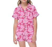 Generisch Fascia per capelli blu ragazza dolce fiocco pigiama set con bottoni floreali a maniche corte top e pantaloncini regalo di Babbo Natale, rosa intenso, 120