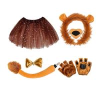 Generisch Fascia per capelli con orecchie di leone, 6 pezzi, per bambini, set per cosplay, coda, papillon, gonna, guanti in peluche e poliestere, per Halloween, carnevale, feste in costume da 300 g