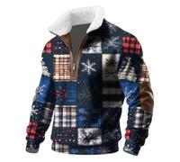 Generisch Felpa a maniche lunghe 2025 con mezza cerniera stampata, foderata in pile, comoda ed elegante abbigliamento invernale per il tempo libero occasioni festive., Blu, 3XL