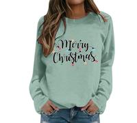 Generisch Felpa a maniche lunghe con scollo rotondo, in morbido pile per un comfort invernale nel periodo natalizio come top alla moda, Verde chiaro, M